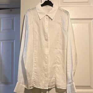 100% linen white women’s button up shirt